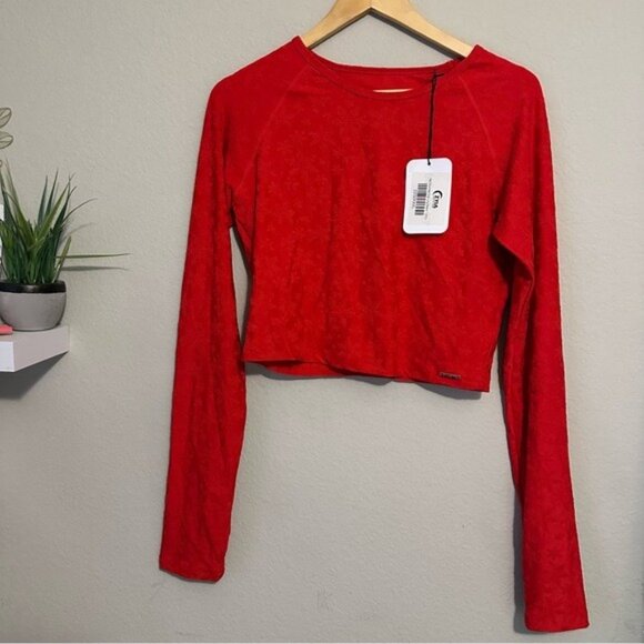 ZYIA Active Red Snowflake Crop Top 3XL Long Sleeve Seamless Holiday Cozy NWT - Picture 5 of 14